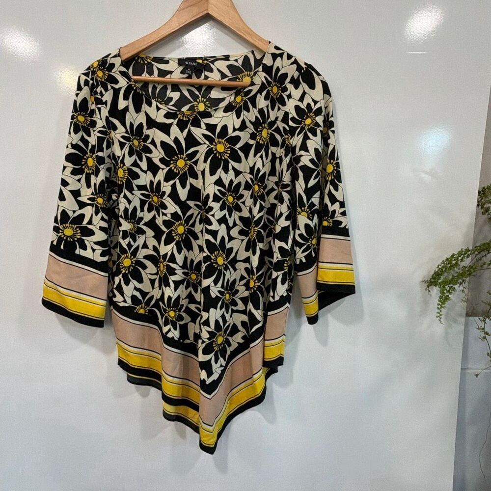 Alfani‎ Floral Print Tunic Blouse Black Yellow M